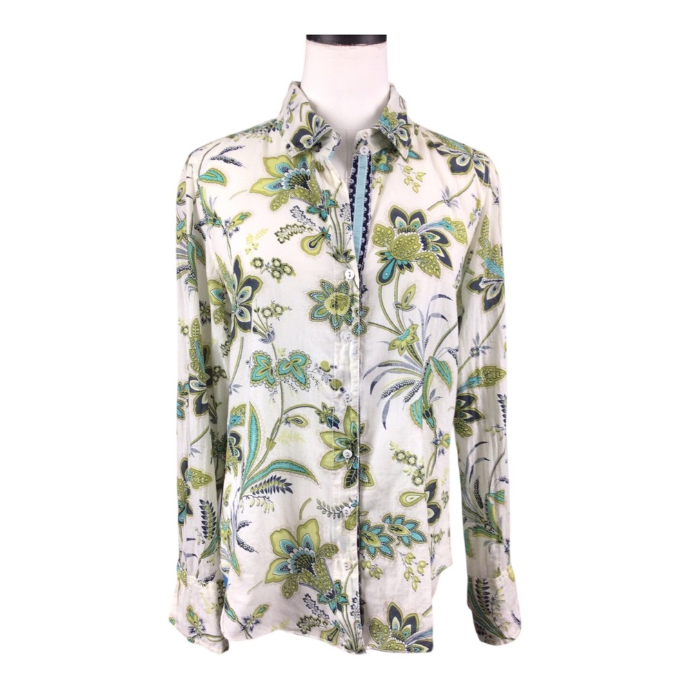 Cino 100% Cotton Button Up Floral Shirt Blouse Flip Cuffs